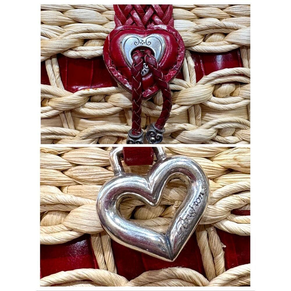 BRIGHTON Vintage "Marilyn" Woven Heart Satchel/Red Croco-Embossed Leather Trim - Picture 11 of 14